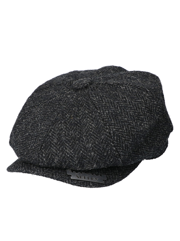Newsboy Pet | Harris Tweed | 8-panelen | Zwart | Peaky Blinders