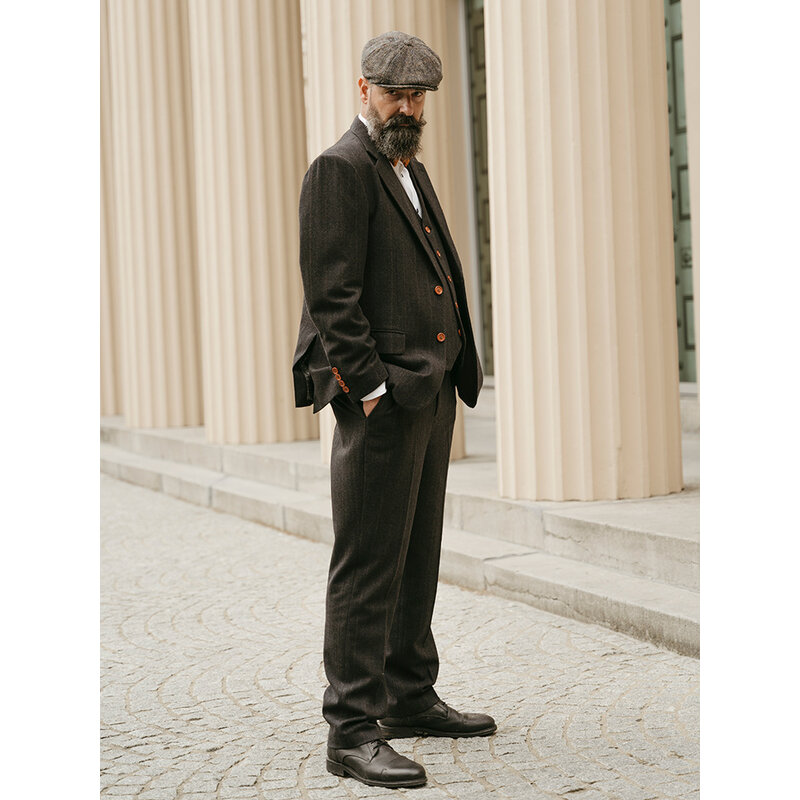 Costume sur mesure pour homme | costume 3 pièces | chevron noir | Alfie Solomons | Peaky Blinders