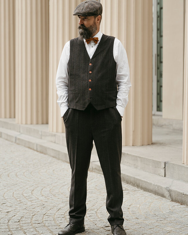 Costume sur mesure pour homme | costume 3 pièces | chevron noir | Alfie Solomons | Peaky Blinders