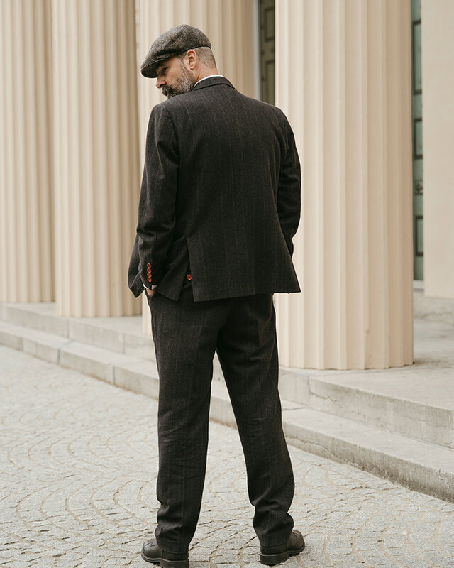 Traje sastre hombre | Traje 3 piezas | Espiga negro | Alfie Solomons | Peaky Blinders