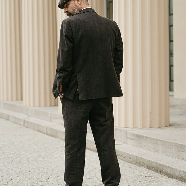Men's tailored suit | 3-piece suit | black herringbone | Alfie Solomons | Peaky Blinders