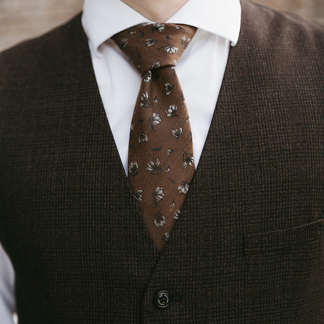 Sir Redman Flower Finesse Stropdas | Bruin | Elegante stropdas voor mannen