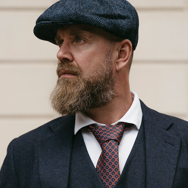 Heather Gorra Arran | Harris Tweed | 8 paneles | Azul/negro
