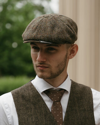 Heather Casquette Arran | Harris Tweed | 8 panneaux | Vert/Marron