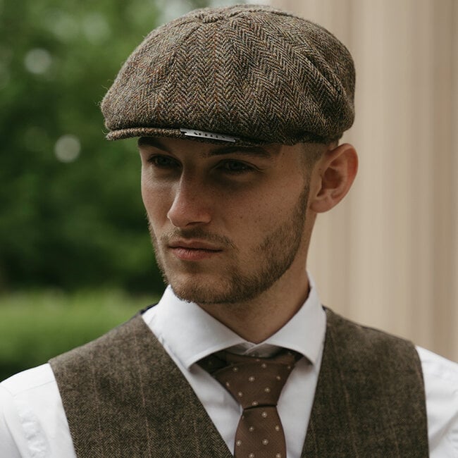 Heather Gorra Arran | Harris Tweed | 8 paneles | Verde/Marrón