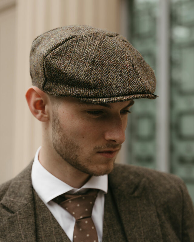 Heather Gorra Arran | Harris Tweed | 8 paneles | Verde/Marrón