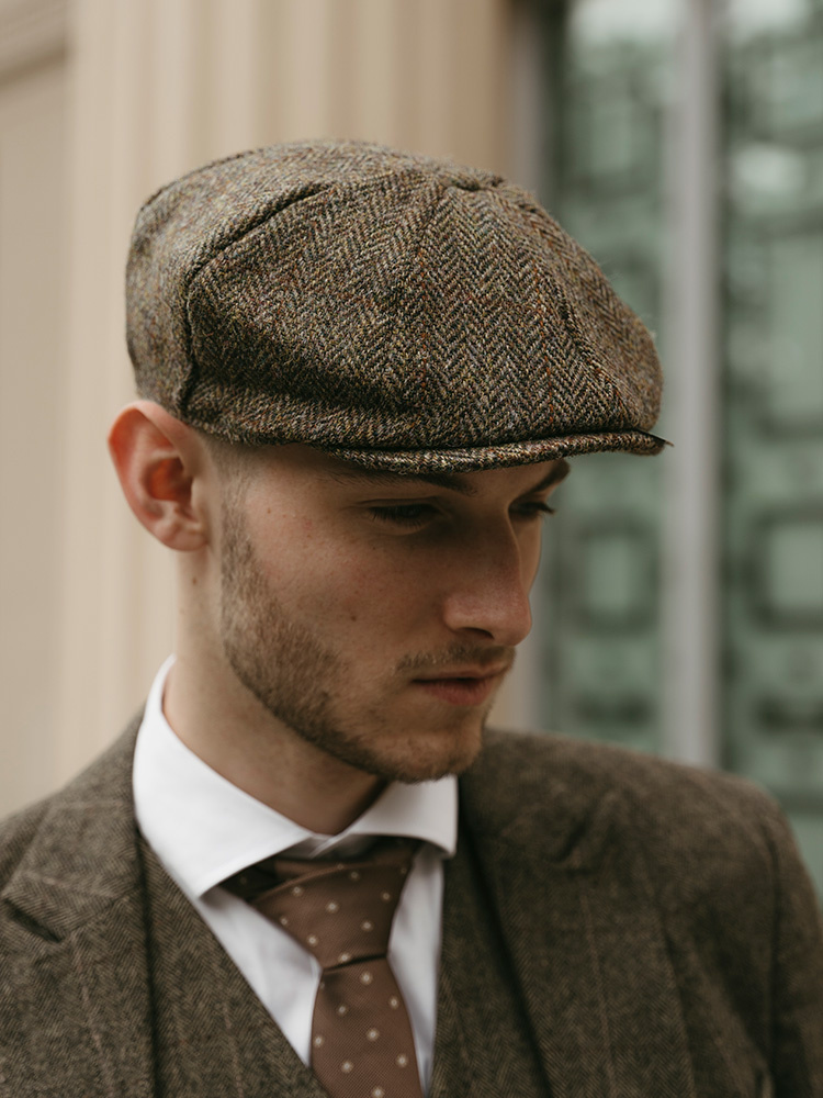 Heather Arran Cap | Harris Tweed | 8-panels | Green/Brown