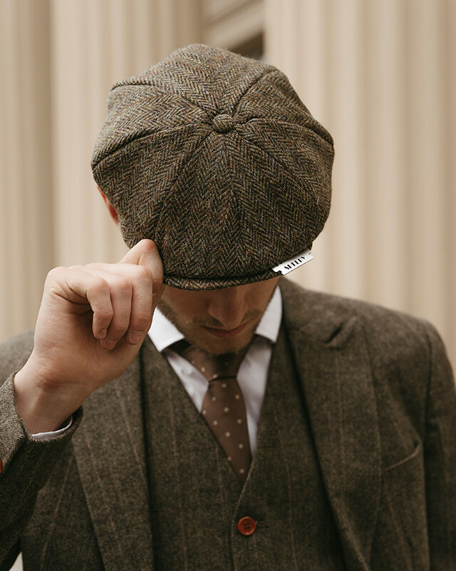 Heather Casquette Arran | Harris Tweed | 8 panneaux | Vert/Marron