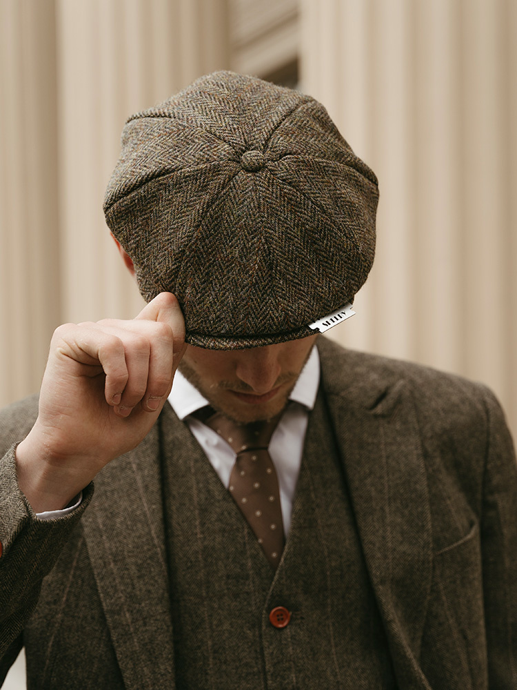 Arran 8-delige Harris Tweed cap Groen/Bruin