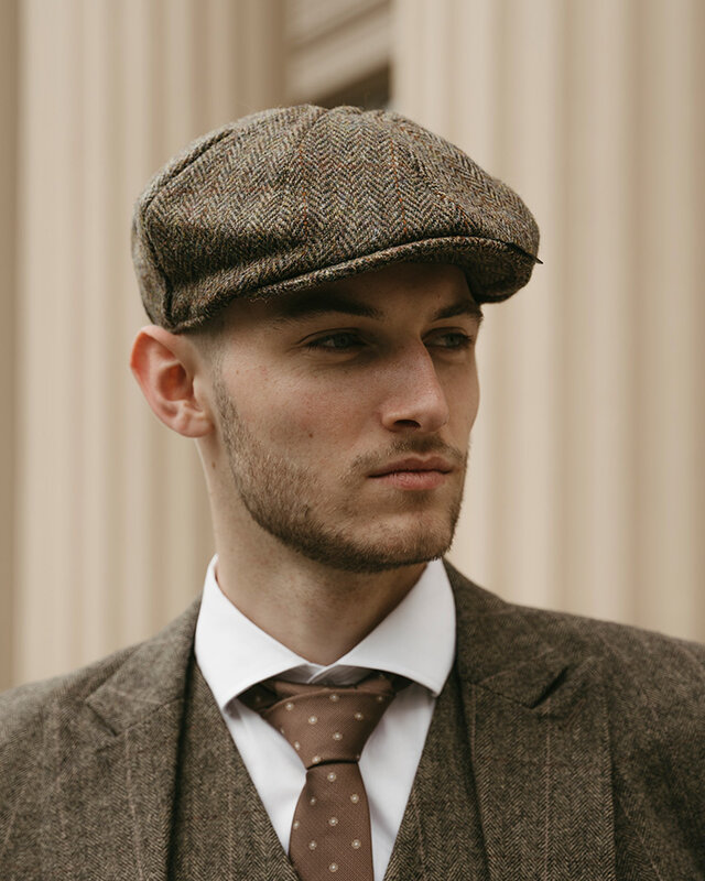 Heather Arran Cap | Harris Tweed | 8-panels | Green/Brown