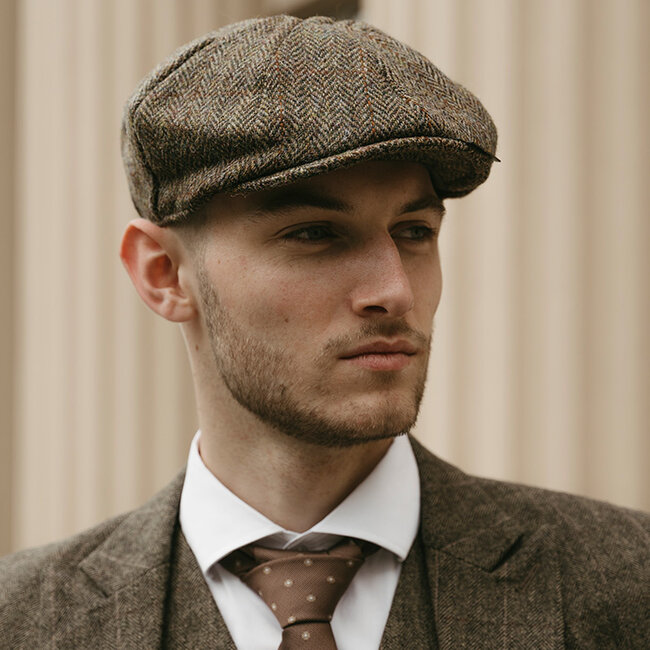 Heather Gorra Arran | Harris Tweed | 8 paneles | Verde/Marrón