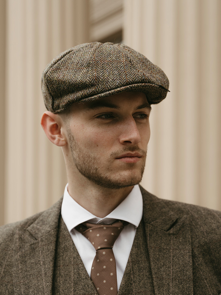 Heather Arran Mütze | Harris Tweed | 8-Panels | Grün/Braun