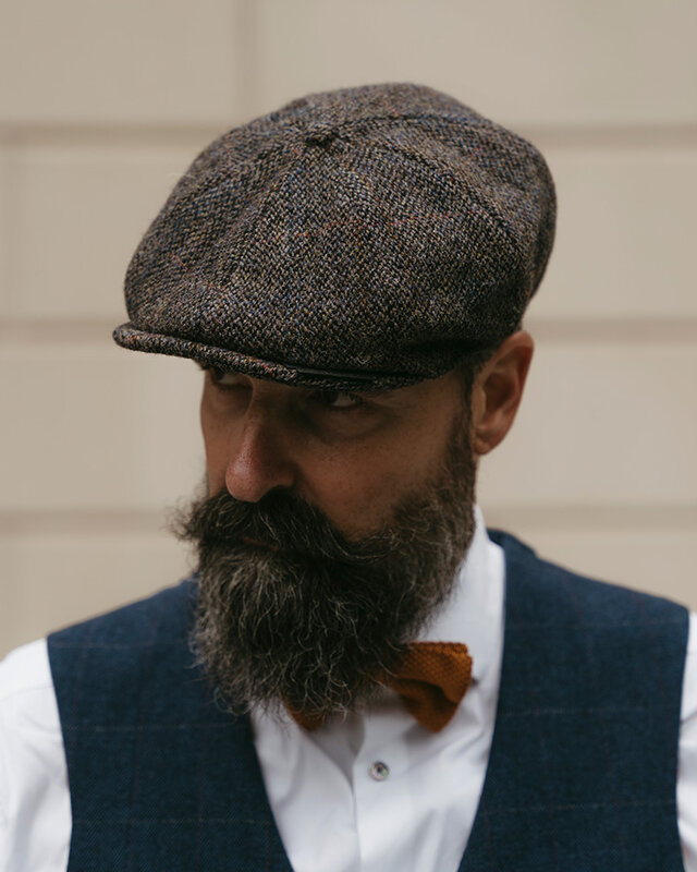 Heather Casquette Arran | Harris Tweed | 8 panneaux | Gris