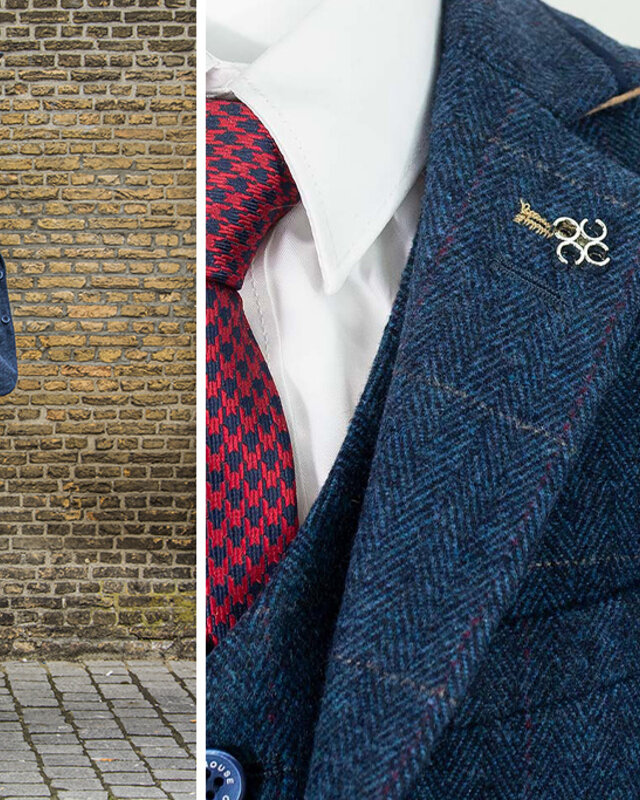 Cavani Carnegi blauw | Pantalon | Visgraat overcheck