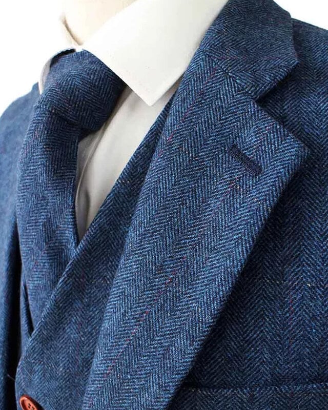 Men's tailored suit | 3-piece suit | blue herringbone | Thomas shelby | peaky blinders