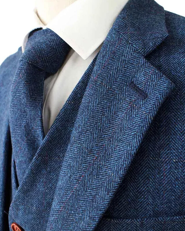 Traje sastre hombre | Traje 3 piezas | Espiga azul | Thomas Shelby | Persianas de pico