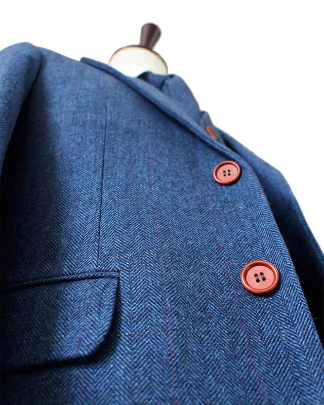 Men's tailored suit | 3-piece suit | blue herringbone | Thomas shelby | peaky blinders