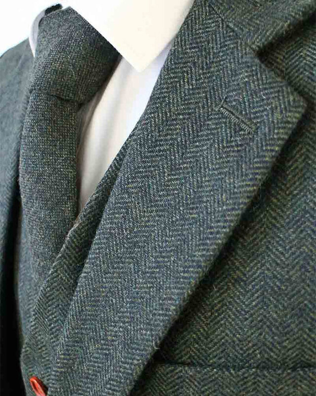 Men's tailored suit | 3-piece suit | green herringbone | thomas shelby | peaky blinders