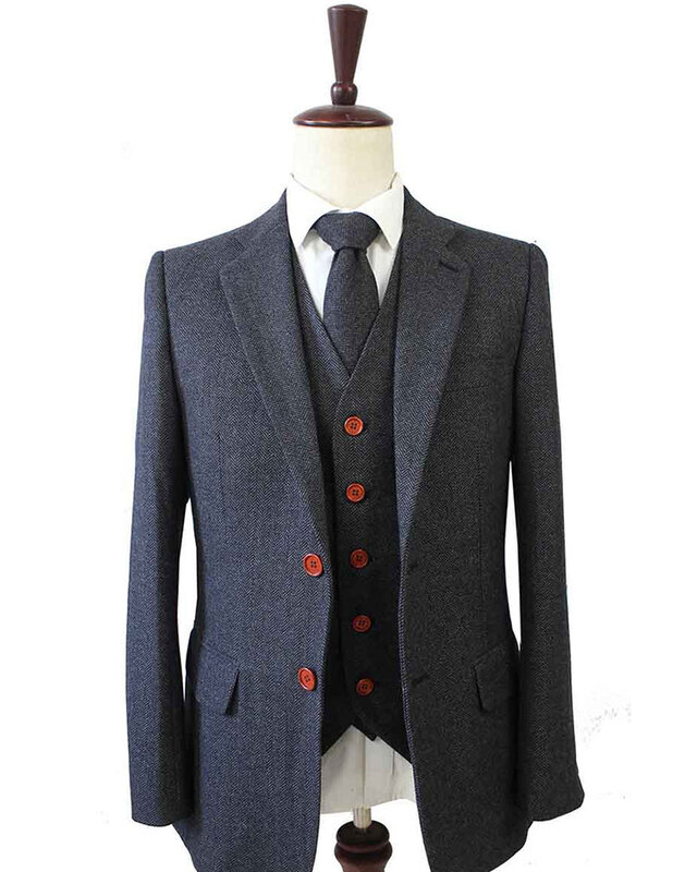 Costume sur mesure pour homme | costume 3 pièces | chevrons gris foncé | Thomas Shelby | Peaky Blinders