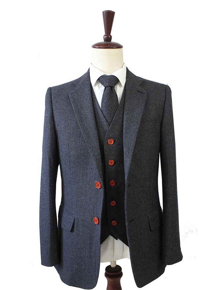 Costume sur mesure pour homme | costume 3 pièces | chevrons gris foncé | Thomas Shelby | Peaky Blinders