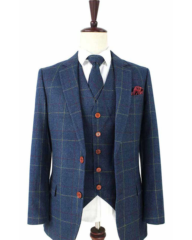 Costume sur mesure pour homme | costume 3 pièces | sergé bleu à carreaux | Arthur Shelby | oeillères à picots