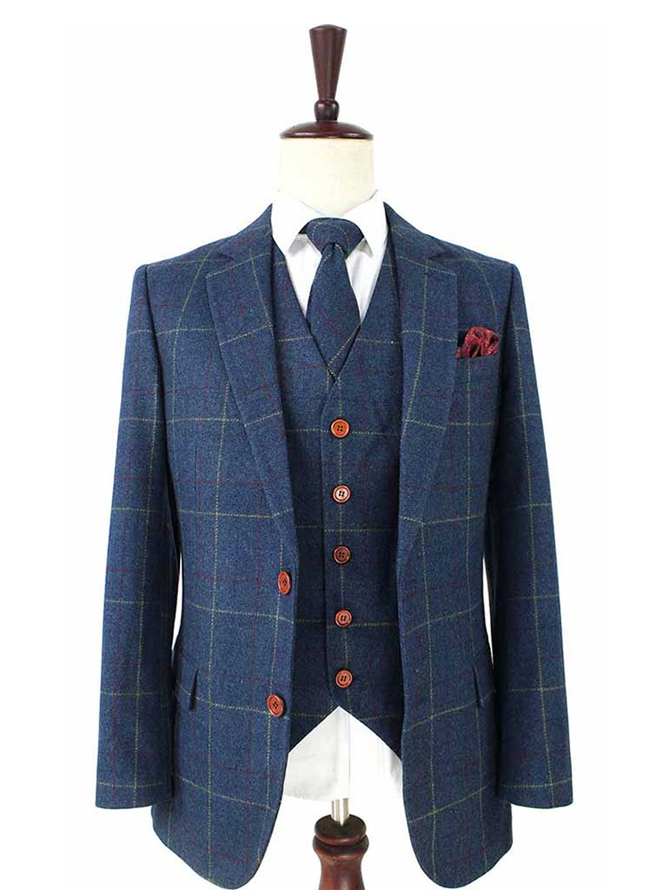 Herren-Maßanzug | 3-teiliger Anzug | blauer Overcheck-Köper | Arthur Shelby | peaky blinders