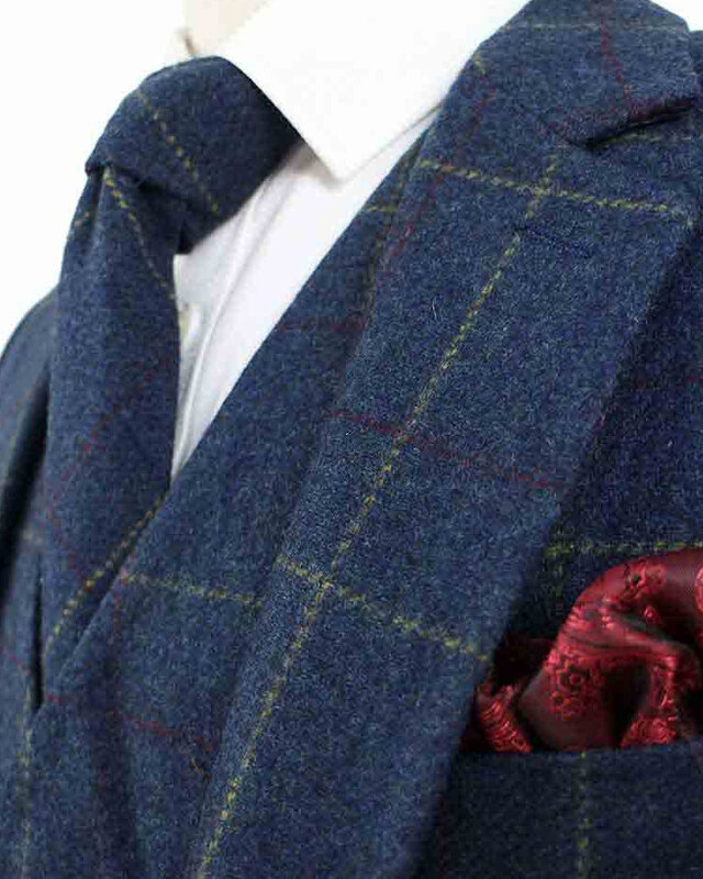 Herren-Maßanzug | 3-teiliger Anzug | blauer Overcheck-Köper | Arthur Shelby | peaky blinders