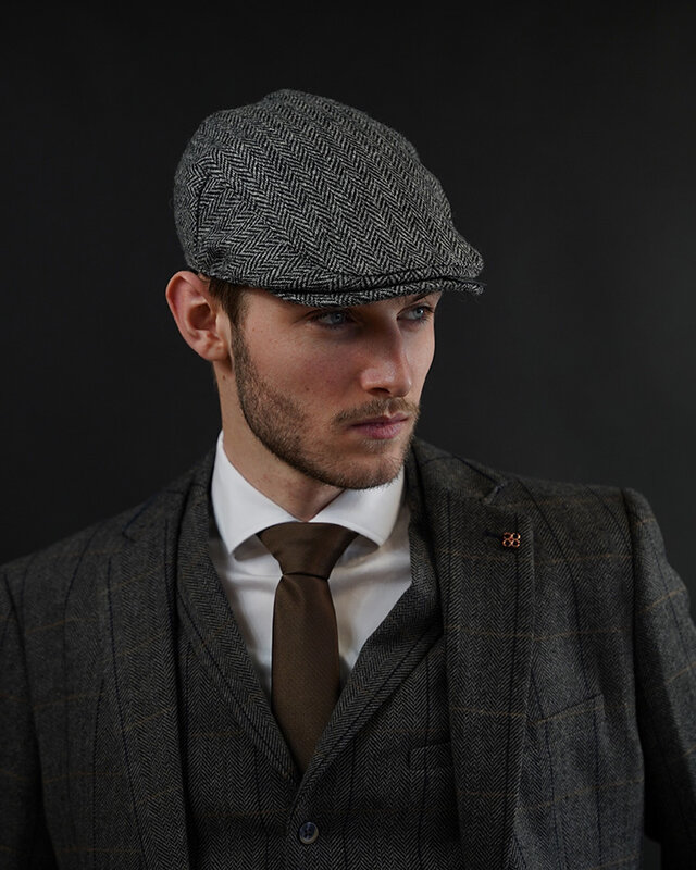Heather Heather Gorra Highland | Harris Tweed | Gorra plana clásica | Gris