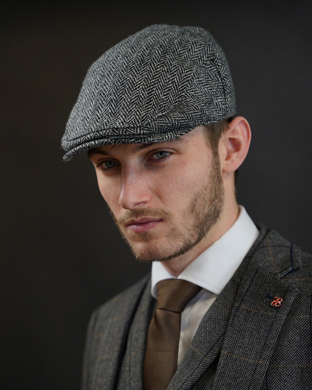 Heather Heather Gorra Highland | Harris Tweed | Gorra plana clásica | Gris
