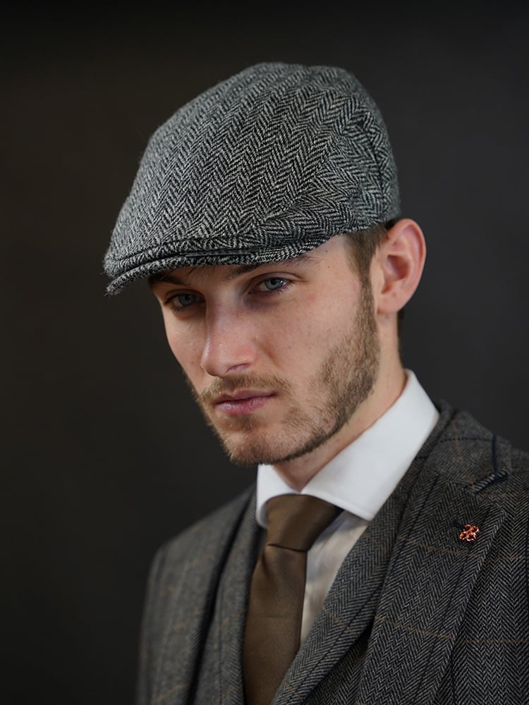 Heather Heather Gorra Highland | Harris Tweed | Gorra plana clásica | Gris