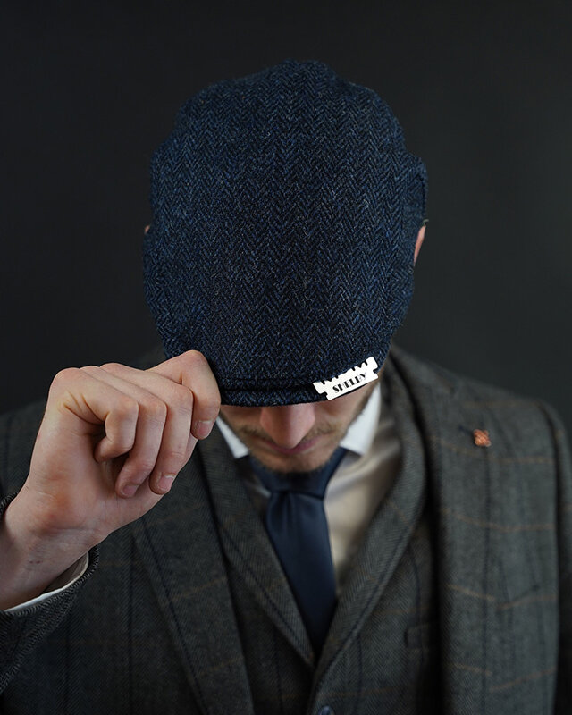 Heather Heather Gorra Highland | Harris Tweed | Gorra plana clásica | Azul