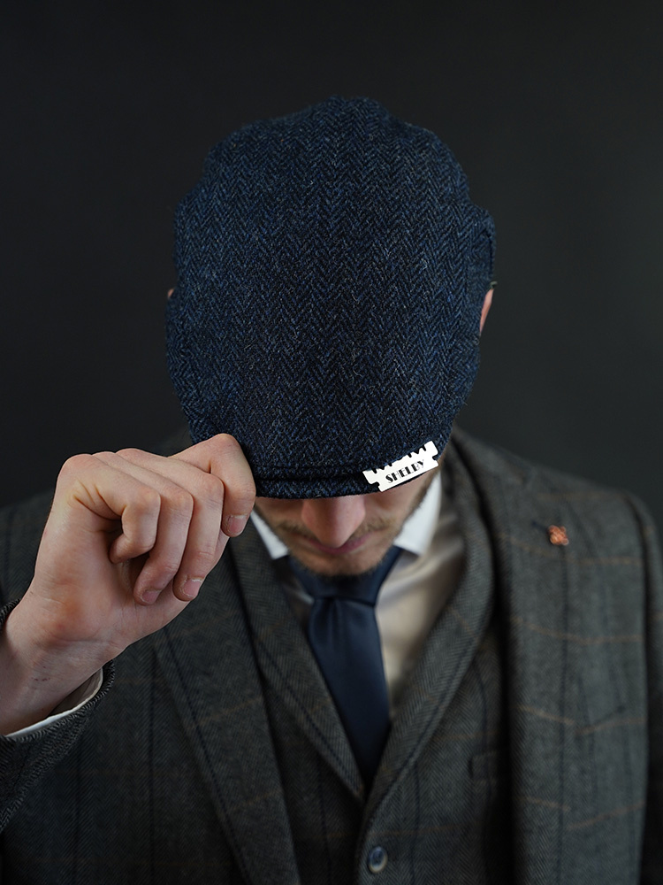 Heather Heather Highland-Mütze | Harris Tweed | Klassische Flat Cap | Blau