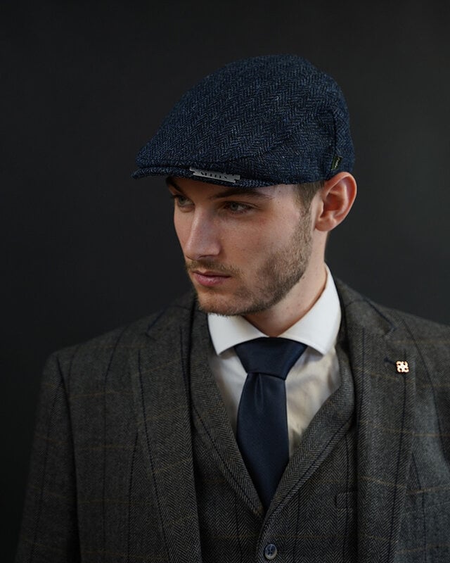 Heather Heather Casquette Highland | Harris Tweed | Casquette plate classique | Bleu