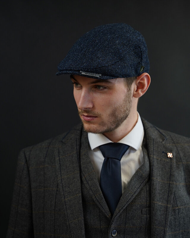 Heather Heather Gorra Highland | Harris Tweed | Gorra plana clásica | Azul