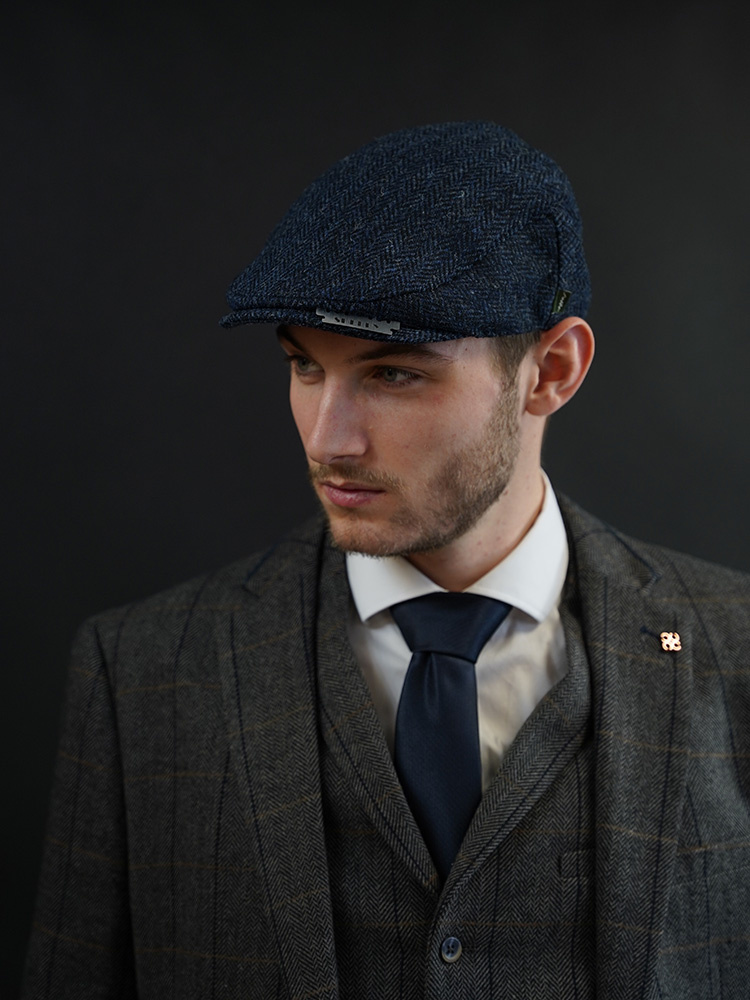 Heather Heather Gorra Highland | Harris Tweed | Gorra plana clásica | Azul