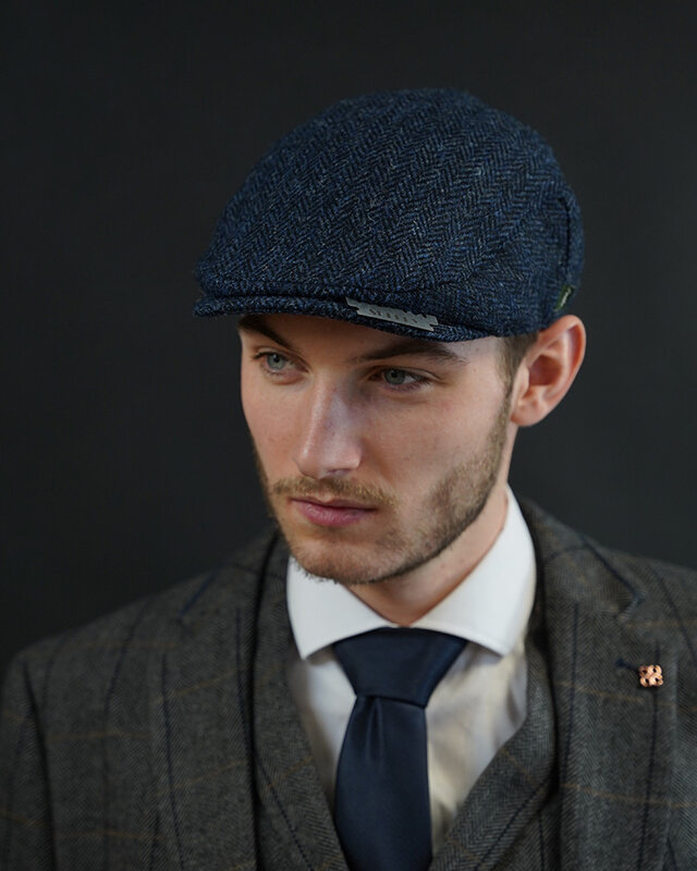 Heather Heather Gorra Highland | Harris Tweed | Gorra plana clásica | Azul