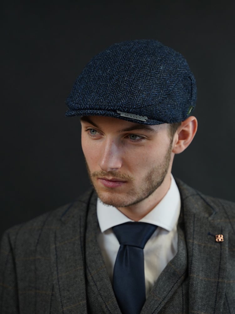 Heather Heather Gorra Highland | Harris Tweed | Gorra plana clásica | Azul