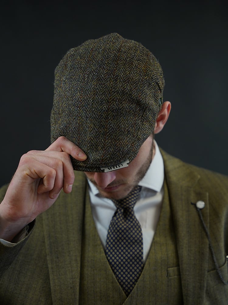 Heather Heather Highland-Mütze | Harris Tweed | Klassische Flat Cap | Grün