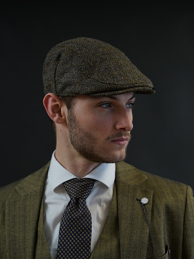 Heather Heather Highland-Mütze | Harris Tweed | Klassische Flat Cap | Grün