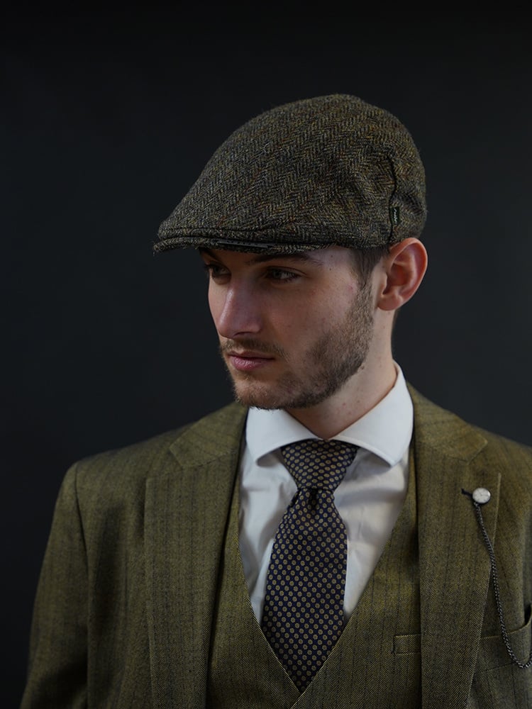 Heather Heather Casquette Highland | Harris Tweed | Casquette plate classique | Vert