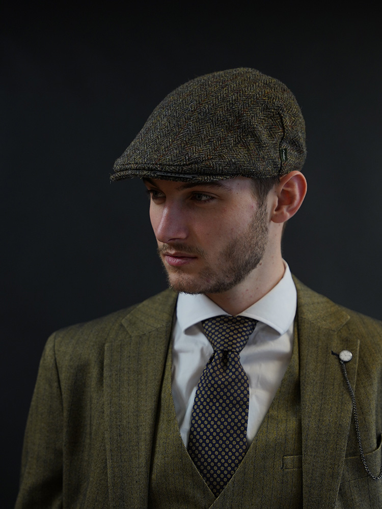 Heather Heather Highland-Mütze | Harris Tweed | Klassische Flat Cap | Grün