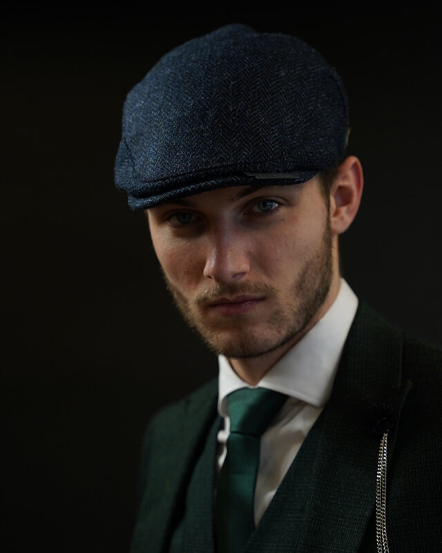 Heather Heather Casquette Highland | Harris Tweed | Casquette plate classique | Bleu