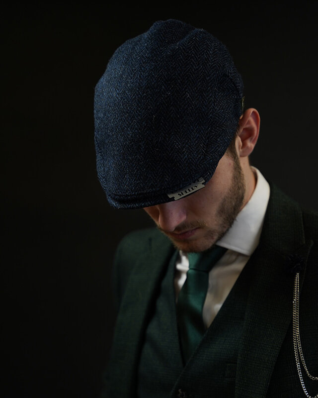 Heather Heather Casquette Highland | Harris Tweed | Casquette plate classique | Bleu