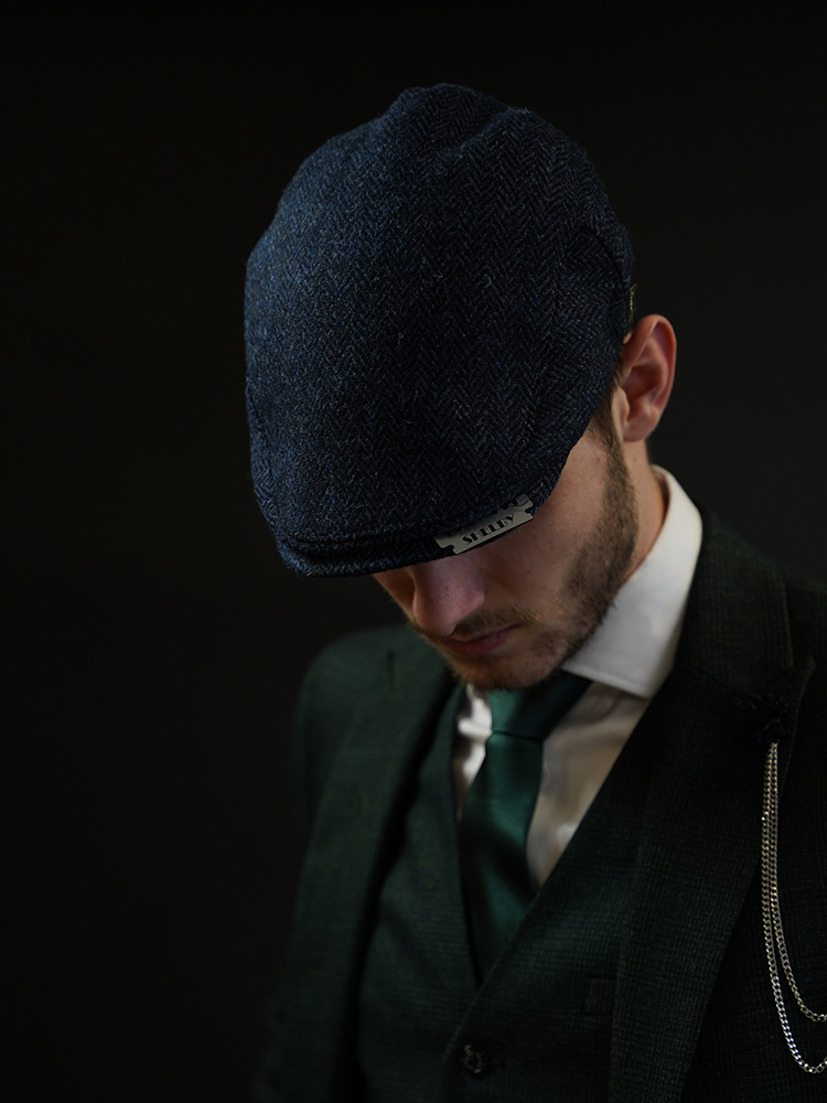 Heather Heather Gorra Highland | Harris Tweed | Gorra plana clásica | Azul