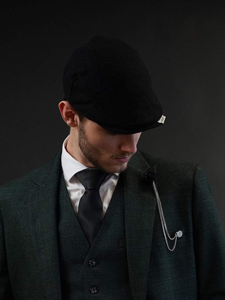 Heather Heather Highland-Mütze | Harris Tweed | Klassische Flat Cap | Schwarz