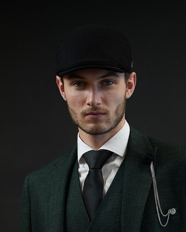 Heather Heather Gorra Highland | Harris Tweed | Gorra plana clásica | Negro