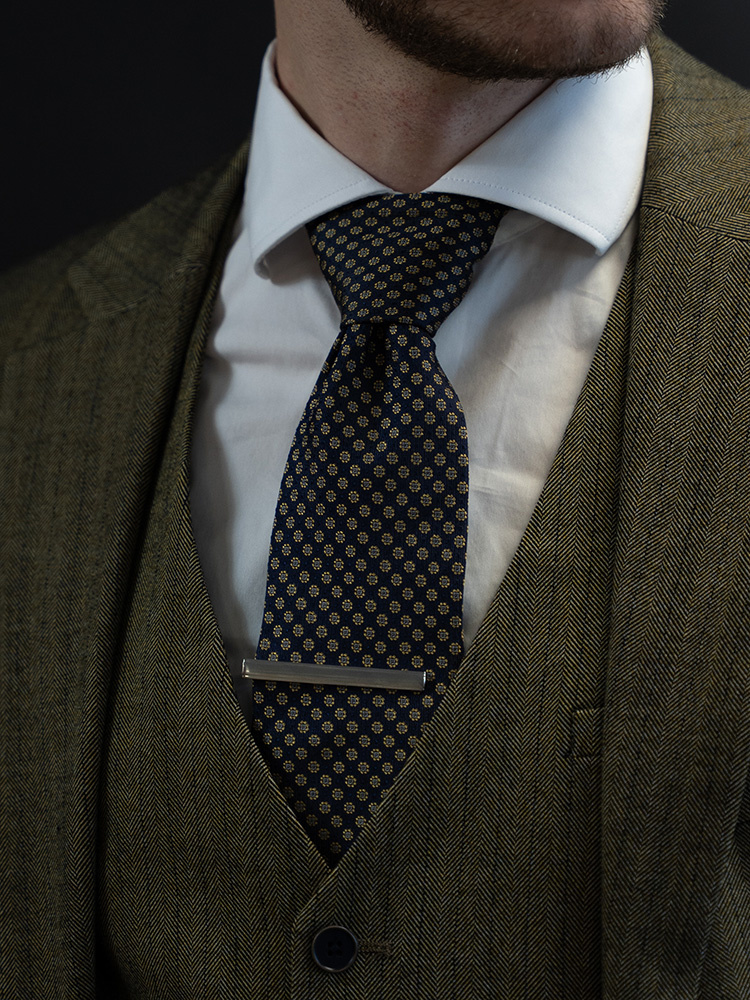 Zijden Stropdas | Blauw/geel/wit | Elegante Stropdas Voor Mannen | Peaky Blinders