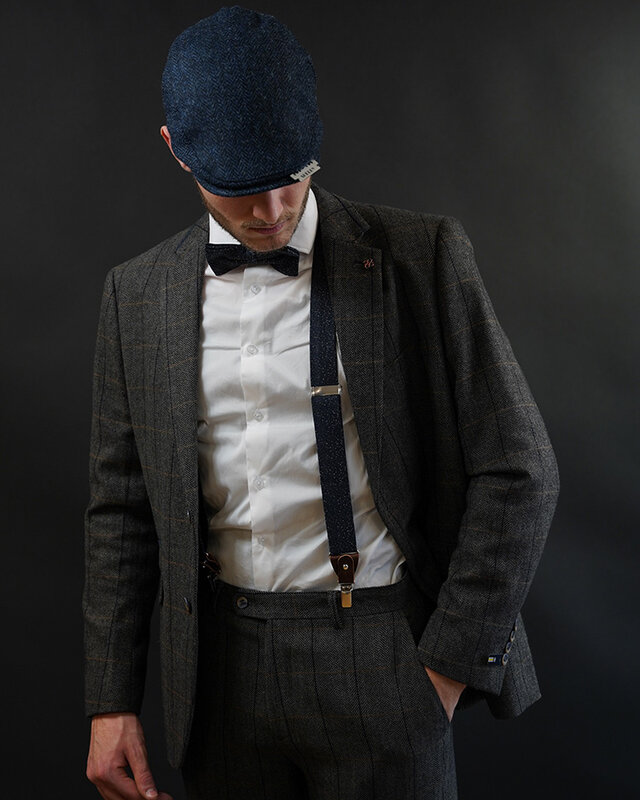 Sir Redman Paquete combinado de tirantes y pajarita | Azul/blanco moteado | Tirantes tradicionales para hombre