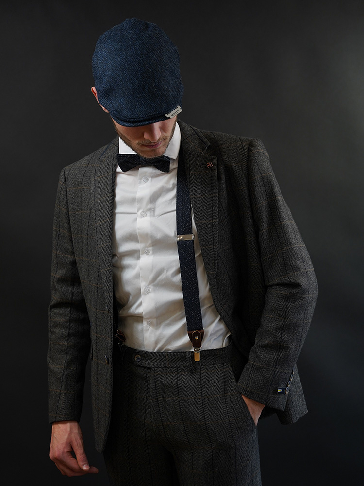 Sir Redman Paquete combinado de tirantes y pajarita | Azul/blanco moteado | Tirantes tradicionales para hombre