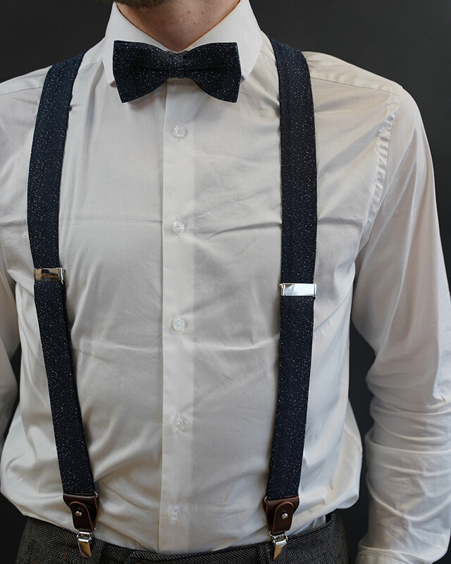 Sir Redman Bretels en Vlinderdas combipack | Blauw/wit gespikkeld | Traditionele bretels voor heren